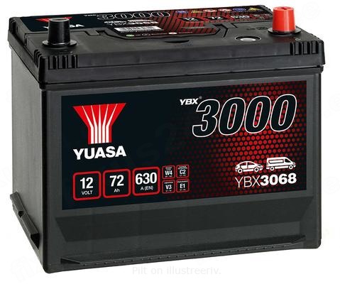YUASA 12V 72Ah 630A SMF 269X174X223 -/+
