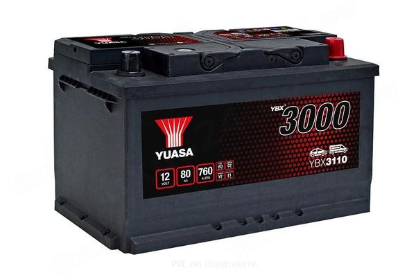 YUASA 12V 80Ah 760A SMF 315X175X175 -/+