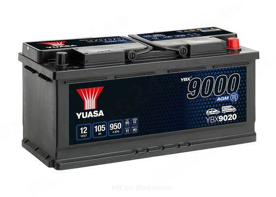 YUASA 12V 105Ah 950A AGM 393X175X190 -&sol;&plus;