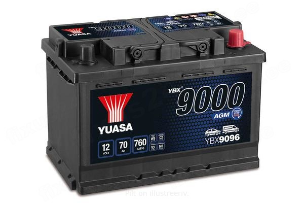 YUASA 12V 70Ah 760A AGM 278X175X190 -/+