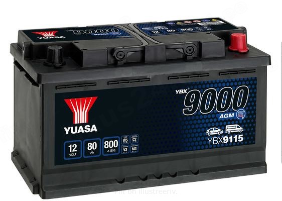 YUASA 12V 80Ah 800A AGM 317X175X190 -/+